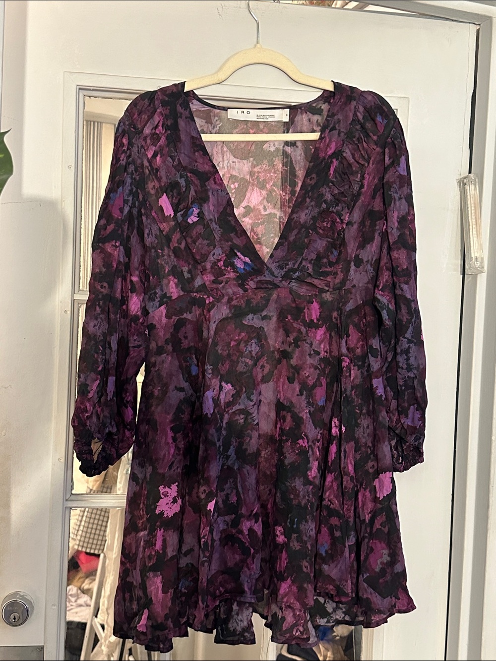 IRO Purple & Black Floral V-neck Tunic